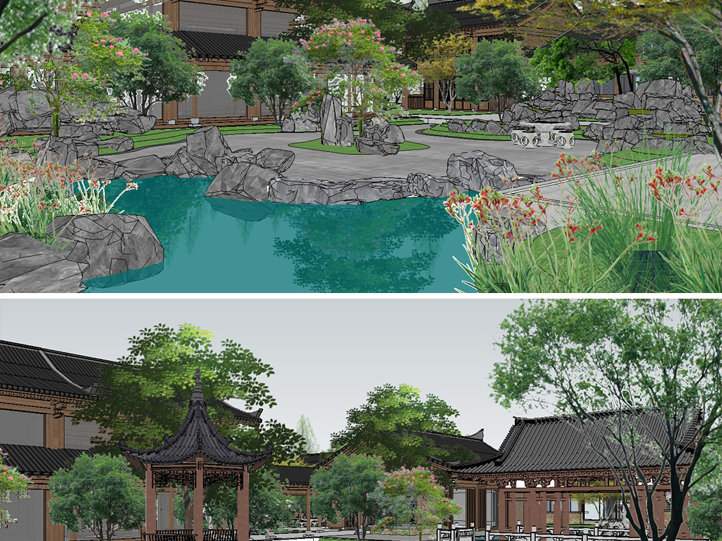 中式濕地別墅度假酒店園林景觀SU模型在建筑工程設(shè)計中的應(yīng)用